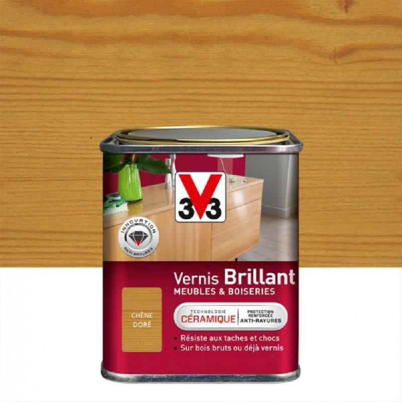 Vernis meuble et objet V33 - chêne doré brillant - 0.25l - protection anti-goutte, séchage rapide_0