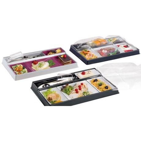 20 PLATEAUX REPAS NACRE/PRUNE 5 COMPARTIMENTS + COUVERCLE 810 CC