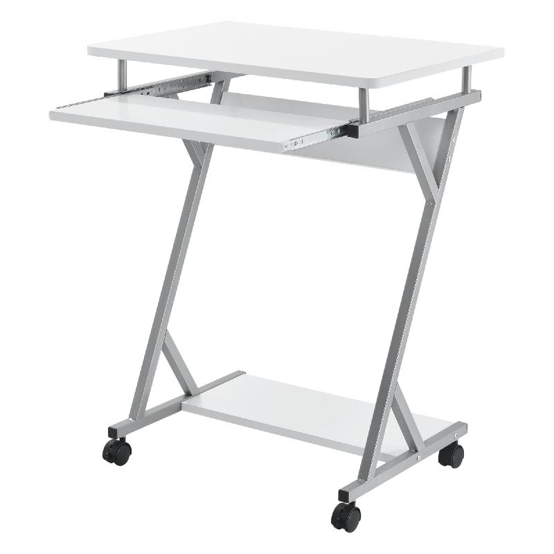 BUREAU ORDINATEUR ROULANT TABLE INFORMATIQUE AVEC SUPPORT CLAVIER COULISSANT AVEC 4 ROULETTES MDF 60 CM BLANC 03_0001153_0