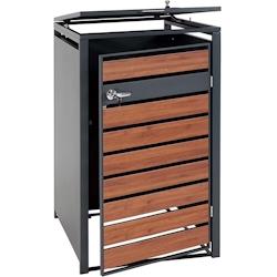 Décoshop26 - Abri de poubelle vérouillable en métal anthracite aspect bois de cerisier brun foncé MDJ04178 - 3000460069606_0