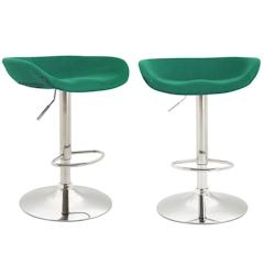 Décoshop26 - Lot de 2 tabourets de bar assise réglable en hauteur et pivotant en feutrine vert pieds tulipe en métal chromé avec TDB10262 - 300066_0