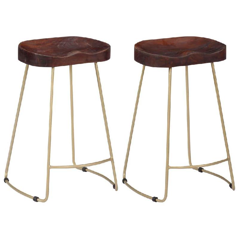 Lot de 2 tabourets de bar design - Siège en bois massif de manguier et fer finition laiton - Gavin 1202121_0