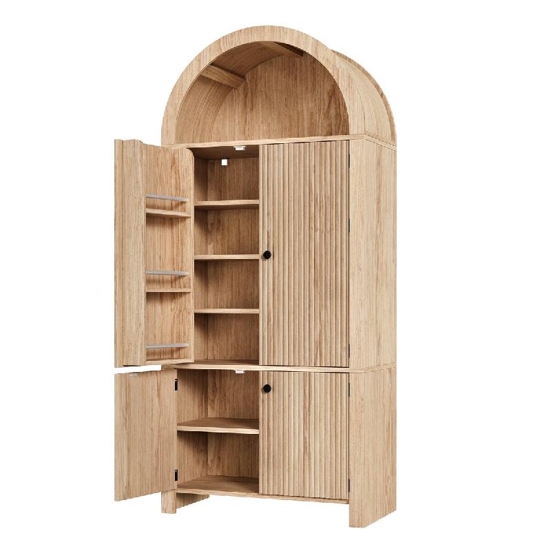 Merax Armoire haute 78 x 40 x 180 cm avec design arqué, portes à lattes, compartiment ouvert et étagères réglables aspect bois, couleurs bois nat_0