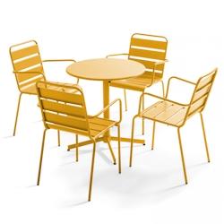 Oviala Business Ensemble table de terrasse et 4 fauteuils métal jaune - Oviala - jaune acier 105416_0