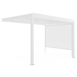 Oviala Business - Pergola bioclimatique adossée motorisée avec éclairage LED 3x4m, 1 store et gouttières intégrées - Aluminium blanc 110443_0