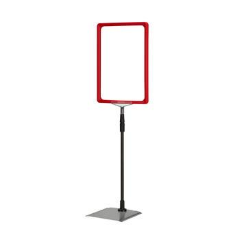 Porte-affiches sur pied Série C - A4 - Rouge similaire à RAL 3000 - Socle métallique galvanisé - Montant télescopique noir_0