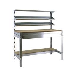 SimonRack Banque de travail sans vis avec étagères en bois et tiroir SIMONWORK BT1 BOX. Couleur GALVA/BOIS 1445x1510x760 mm - argenté métal 843510_0