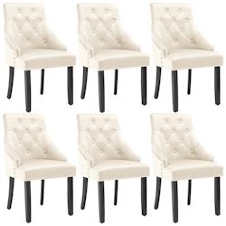 Tectake Lot 6 chaises de salle à manger matelassée en velours crème/noir - 405840 - beige Bois massif 405840_0