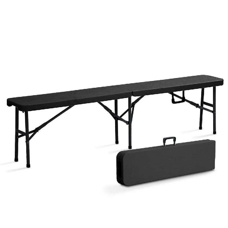 Banc pliant noir 3 places - 180 cm - Structure en acier solide et résistante - Usage intérieur/extérieur_0