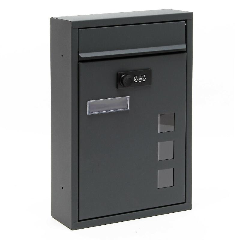 Boîte aux lettres design murale - serrure à combinaison - acier galvanisé anthracite - 21,5x9x32 cm_0
