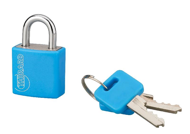 Cadenas à clé Thirard - Aluminium coloré 20 mm bleu - Corps en aluminium et anse en acier nickelé_0