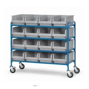 Chariot porte-bacs - 16 bacs sur 4 plateaux - Charge 250kg - Dimensions 1360x513x1130mm_0