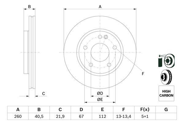 Disque de frein Bosch 0986478875 - ventilé, 5 trous, avant - boîte de 2 disques_0