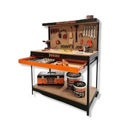 Brixo Etabli d'Atelier Garage Charge max 230 kg Plan de Travail Bois Tiroir Panneau perforé Étagère L120 xP60 x H150 cm - noir acier 8015231001070_0