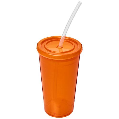 Gobelet publicitaire à double paroi Stadium 350 ml - translucide avec paille flexible en silicone - Réf. 21003105_0