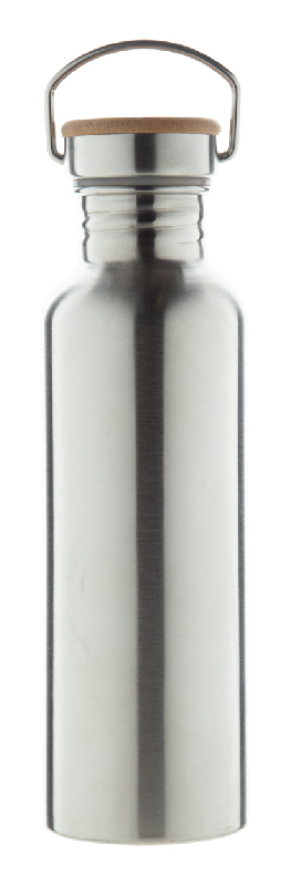 Gourde de sport en acier inoxydable - 750 ml - Couvercle en bambou - Couleur argentée_0