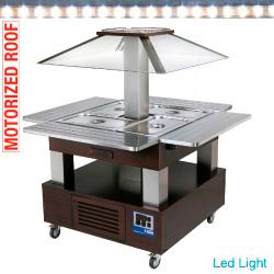 Ilot buffet réfrigéré - Salad bar coupole motorisée - 4x GN1/1-150 (bois wengé) - CSB/4D-B1+KM_0