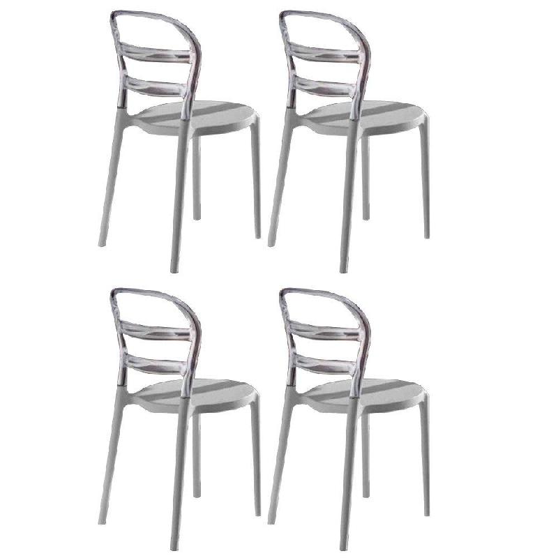 Lot de 4 chaises design Déjàvu en polycarbonate transparent et blanc - style moderne et épuré_0