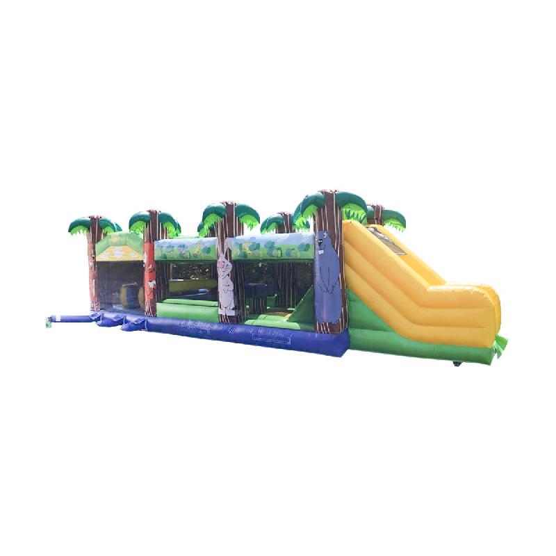 Parcours gonflable Jungle - Réf. OB16-RB - 10m x 4m x 3,2m avec toboggan et obstacles_0