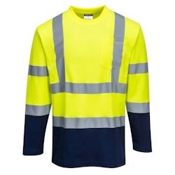 Portwest - Tee-shirt en coton COMFORT bicolore manches longues HV Jaune / Bleu Marine Taille L - L 5036108320073_0