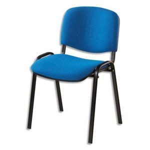 Chaise de conférence iso classic en tissu polyfibre bleu, structure 4 pieds en métal époxy noir_0
