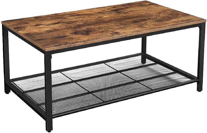 TABLE BASSE TABLE DE SALON AVEC ÉTAGÈRE EN MAILLE LARGE ESPACE DE RANGEMENT MONTAGE FACILE STABLE STYLE INDUSTRIEL 106 X 60 X 45 CM MARRON RUSTIQUE 12_0001003_0