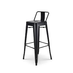 Tabouret de bar en métal noir mat avec dossier - Hauteur 76 cm - Style Industriel x1 Kosmi - noir 3760301691204_0