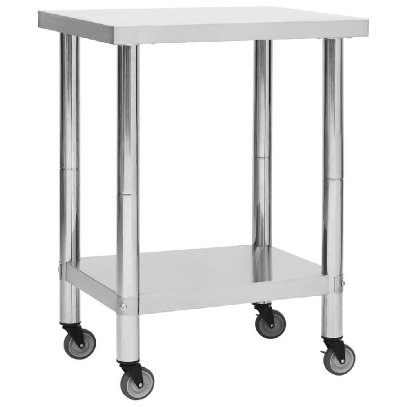 Vidaxl table de travail de cuisine avec roues 80x30x85 cm inox 51634_0