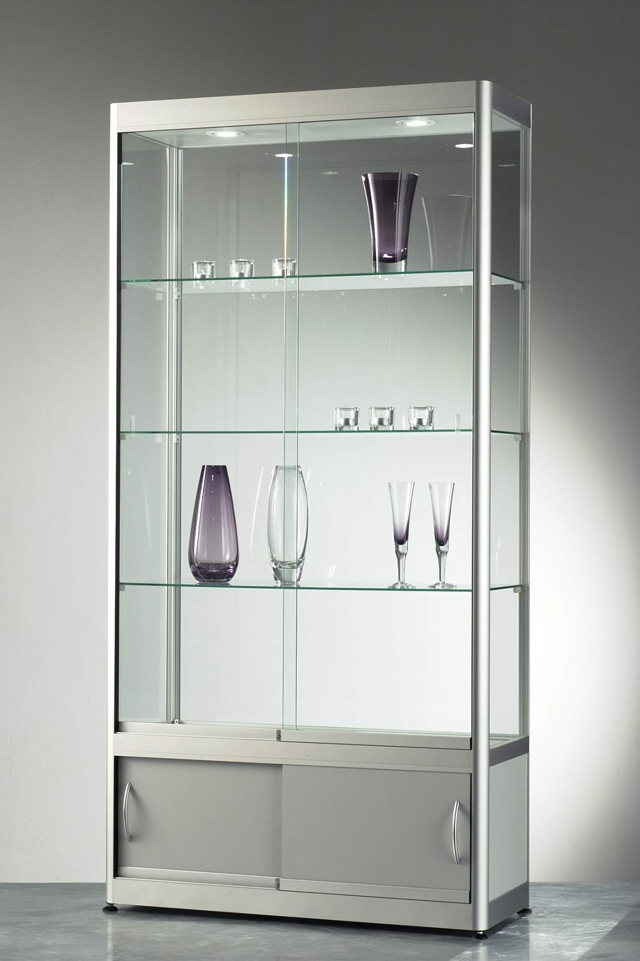 Vitrine haute argent l 100 cm avec rangement et eclairage led_1