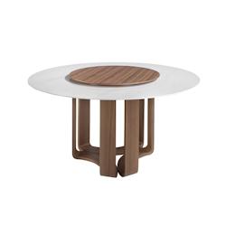 AC ANGEL CERDA Angel Cerdá Table à manger ronde marbre porcelaine et noyer 1137C Ø150 x 75 - blanc céramique 8435631027867_0