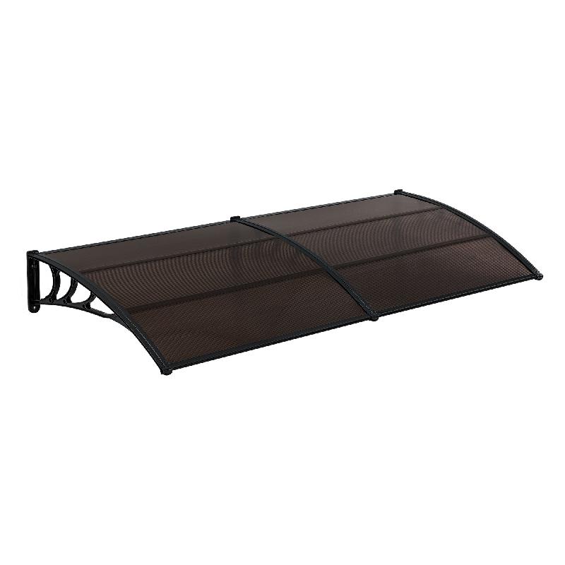 AUVENT DE PORTE MARQUISE RÉSISTANTE AUX INTEMPÉRIES ABS POLYCARBONATE ALUMINIUM 240 X 100 CM NOIR MARRON 03_0004672_0