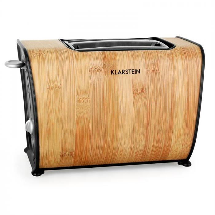 Grille-pain Klarstein Bamboo Garden - châssis en bambou, 870W, 2 fentes, 6 niveaux de cuisson, fonctions décongélation et réchauffe_0