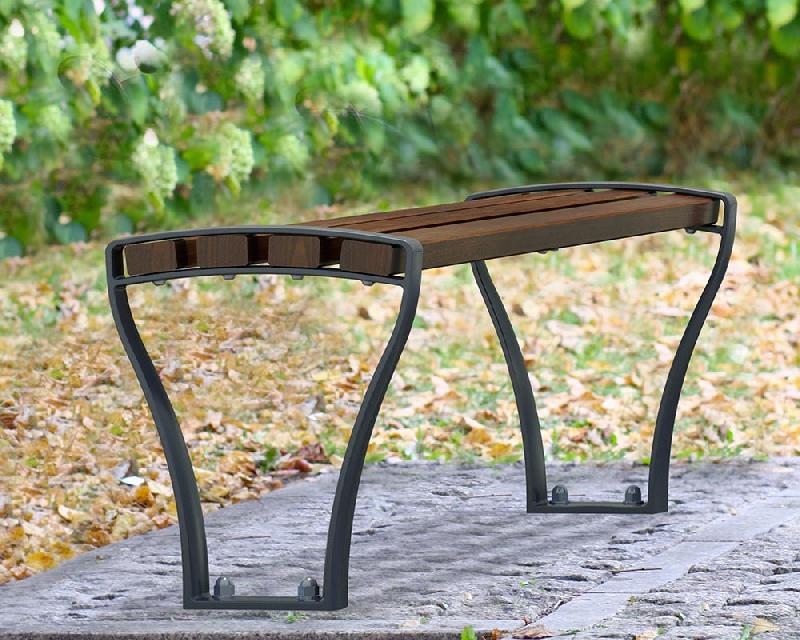 Banquette Festone - Banc public en bois certifié lasuré avec piètement en fonte métallisée_0