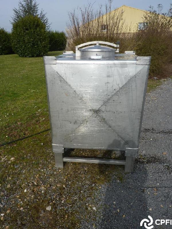 Container inox carré 1000 L - CON015 - IBC/GRV - Diamètre trou d'homme 400 mm - Diamètre vidange 51 mm_0