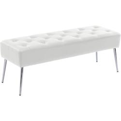 Décoshop26 - Banc banquette rembourré capitonné en synthétique blanc pieds métal argenté BAN09012 - blanc 3000463169600_0