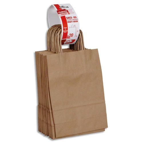 Gpv paquet de 20 sacs à anse torsadées kraft brun 80gr/m². Format 24x18x8cm (xs) fsc-m._0