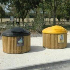 Conteneur semi-enterré Tierso Eco - bac extérieur en HDPE, revêtement bois, tri sélectif_0