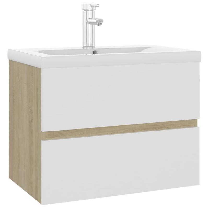 Armoire d'évier avec lavabo intégré 60 x 38,5 x 45 cm - Blanc/Chêne Sonoma - Aggloméré - Réf. 02_0006536_0
