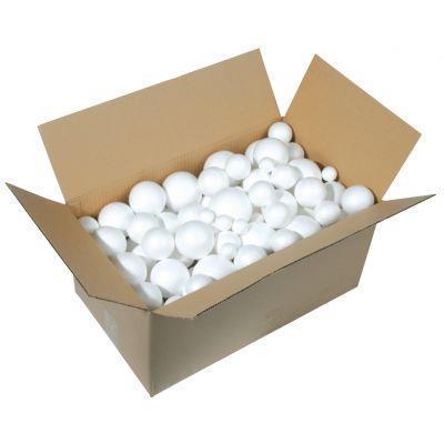 Carton de 100 boules polystyrène blanches avec 5 diamètres assortis : 30mm  50mm  60mm  70mm et 80mm_0