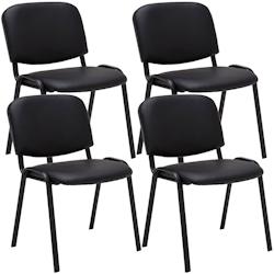 CLP Lot de 4 chaises visiteur empilables Ken en similicuir et piètement noir Noir - noir polyester 312998_0