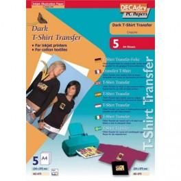 DECADRY POCHETTE DE 5 FEUILLES TRANSFERTS POUR TEE-SHIRT FONCÉ