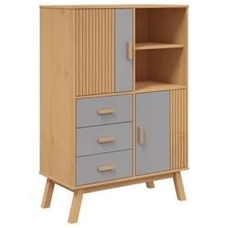 HELLLOSHOP26 - Buffet haut en bois massif de pin 85 x 43 x 125 cm - 3 tiroirs et compartiments à porte - Gamme OLDEN_0
