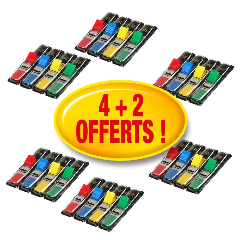 MARQUE-PAGES POST-IT PETIT FORMAT 11 -9 X 43 -1 M COULEURS ASSORTIES 4 LOTS DE 4 DISTRIBUTEURS DE 35 MARQUE PAGES ET 2 LOTS GRATUITS - PAQUET 6 UNITES