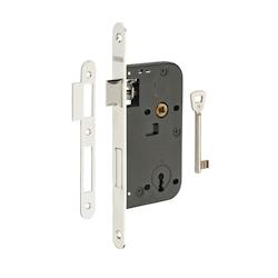 Serrure encastrable à clé pour porte de chambre, axe 50mm, bouts ronds, laiton poli verni, 1 clé - THIRARD - doré 3150260192124_0