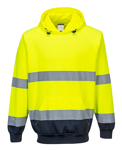 Sweat shirt a  capuche bicolore jaune marine b316, l_0