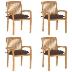 VidaXL Chaises De Jardin Empilables Avec Coussins Lot De 4 Teck Solide - gris 3073263_0
