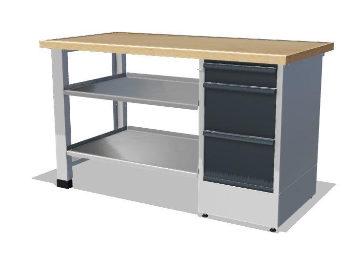 Établi fixe avec coffre et étagères - Stratifié 37 mm - Plateau en bois de hêtre ou stratifié - 1200 mm ou 1500 mm - Marque Rolléco_0