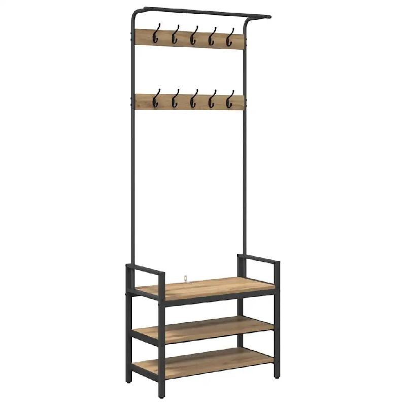 Helloshop26 - Porte-manteau rectangulaire moderne avec étagère rangement 75 x 34 x 184 cm en bois d'ingénierie chêne artisanal 02_0052639 - Bois m_0