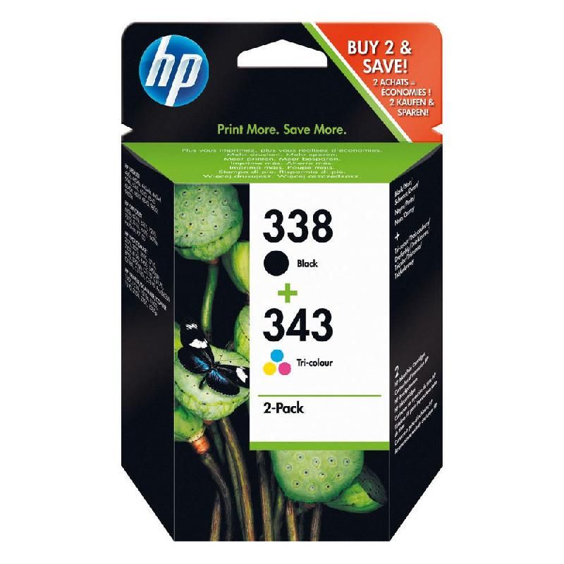 HEWLETT PACKARD CARTOUCHE D'ENCRE 338 / 343 (SD449EE) - PACK DE 2 - COULEUR: NOIR, TRICOLORE (LOT DE 2 CARTOUCHES)