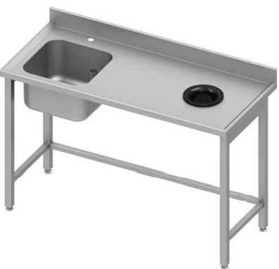 Plonge inox adossée avec 1 bac  à gauche sans étagère avec trou vide ordure 1800x800x900 soudée - 930948180_0